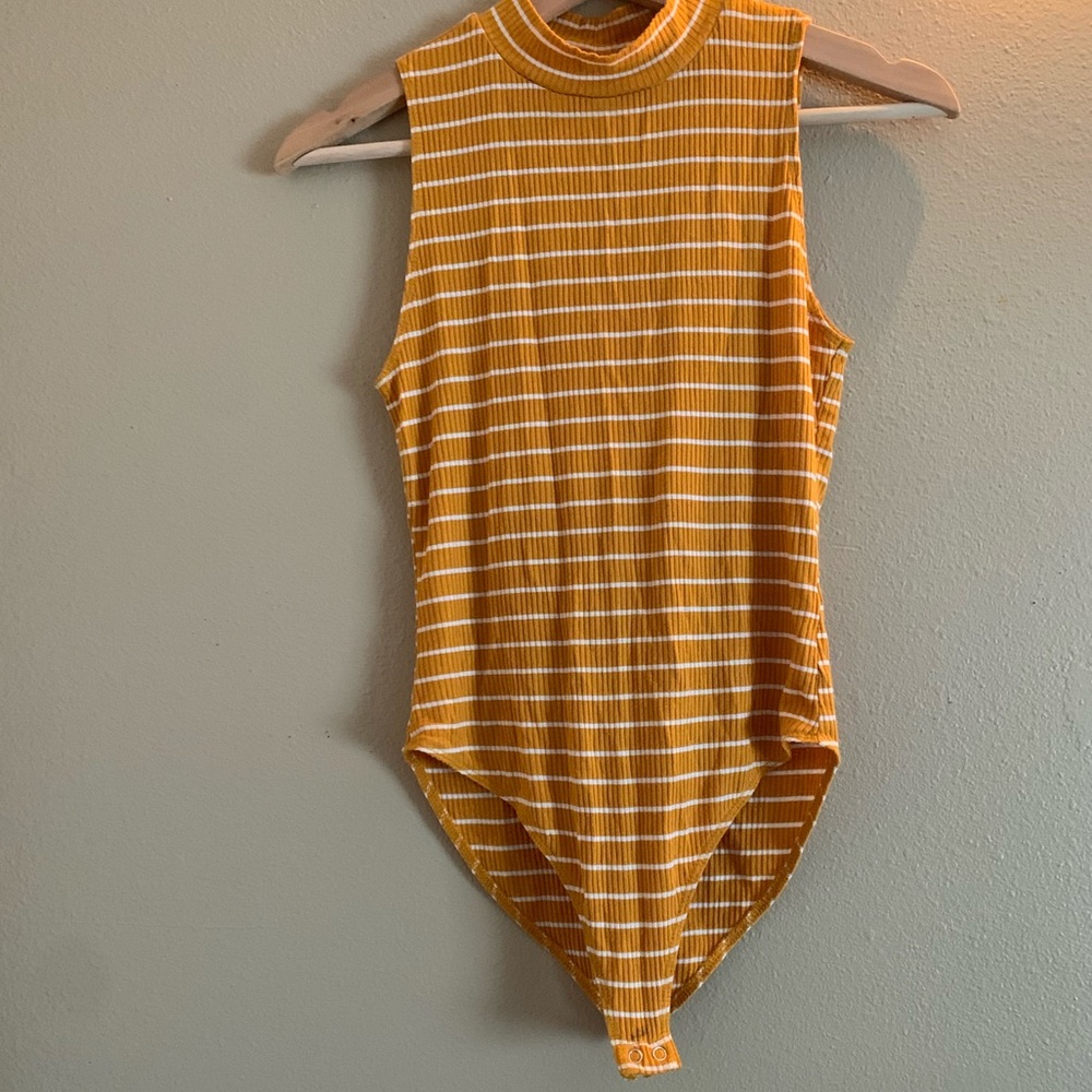 Yellow forever 21 striped bodysuit
